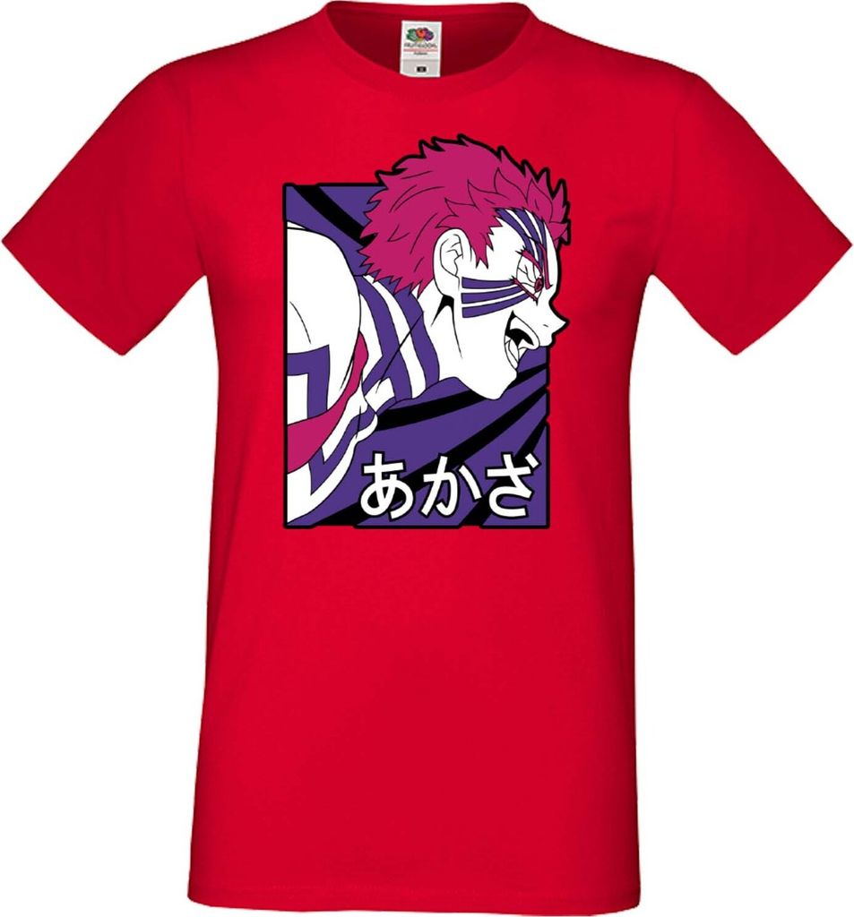 Herren T-Shirt Anime Manga Demon Anime Slayer Akaza 03 Upper Rank Akaza, Man S / Rot