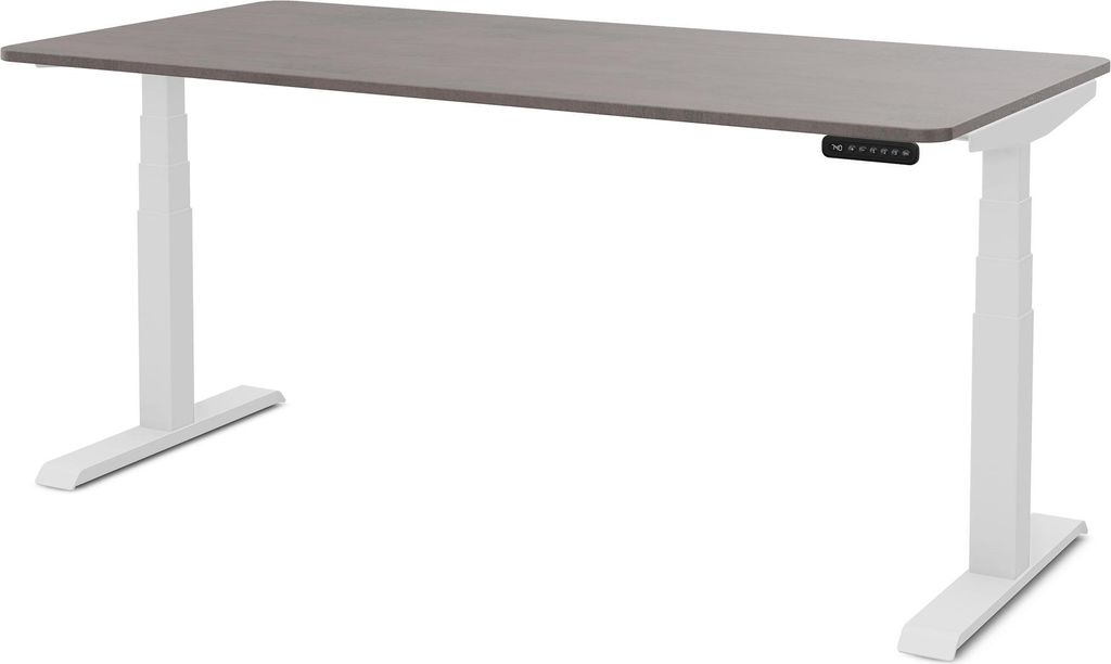 ASSMANN Elektrisch Höhenverstellbarer Familien Schreibtisch Pitino Curved Sichtbeton Anthrazit Weiß, 160x70cm, Memoryfunktion, Kollisionsschutz