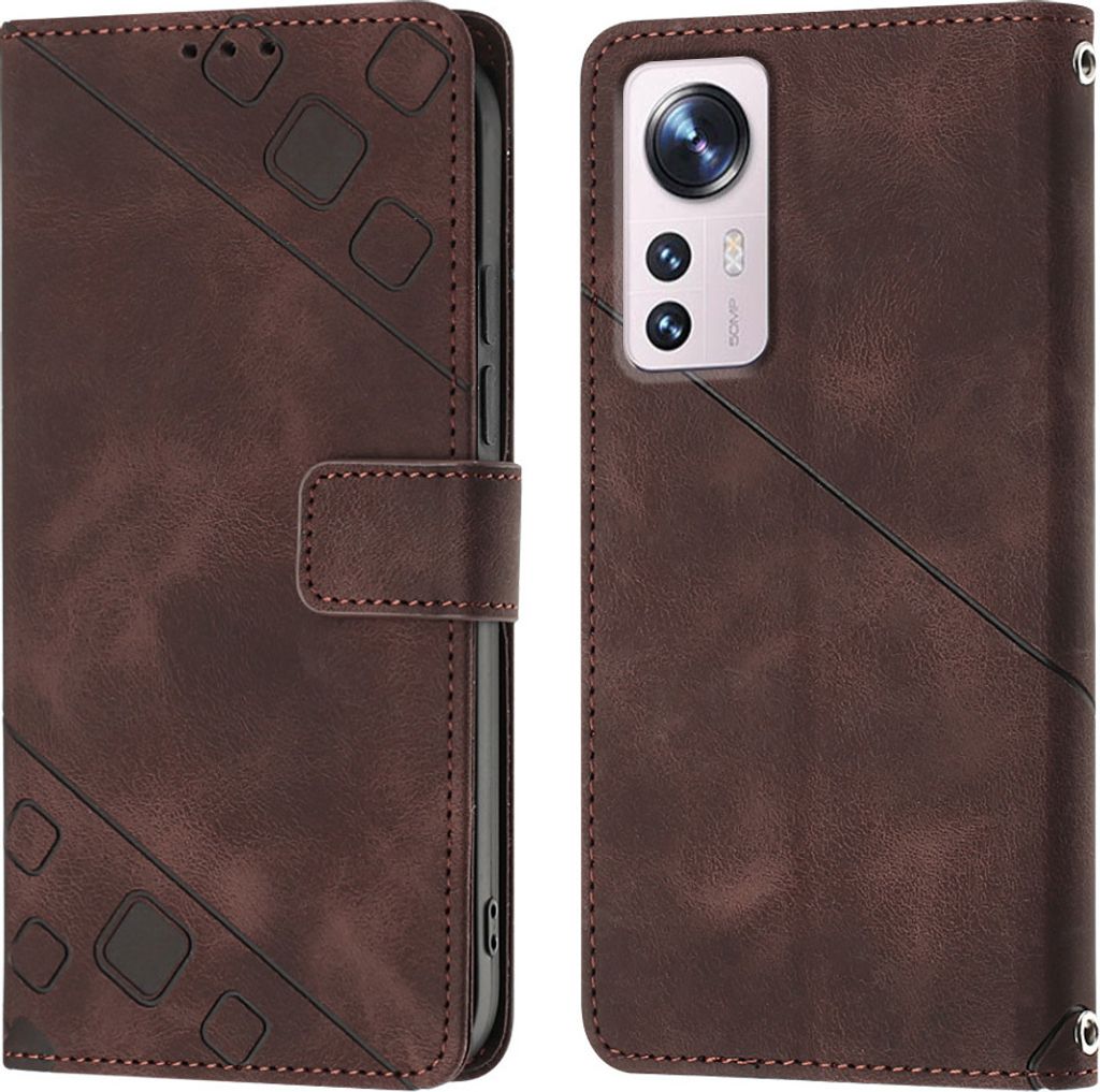 Hülle für Xiaomi 12 Pro Prägung Flip Leder Brieftasche Schutzhülle mit Ständer Braun