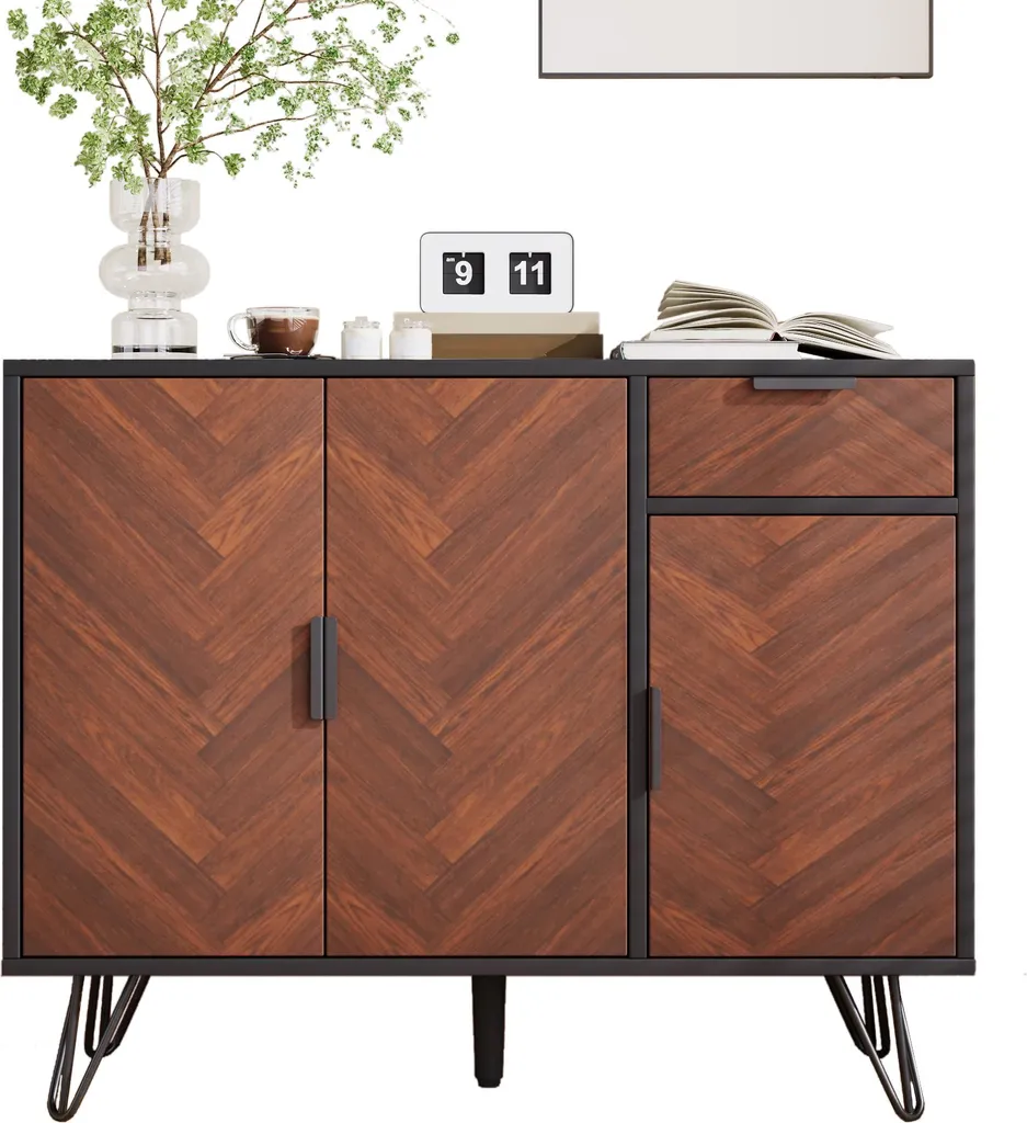 Meuble Gain de Place pour Petit Appartement Buffet Noir et Bois 90cm