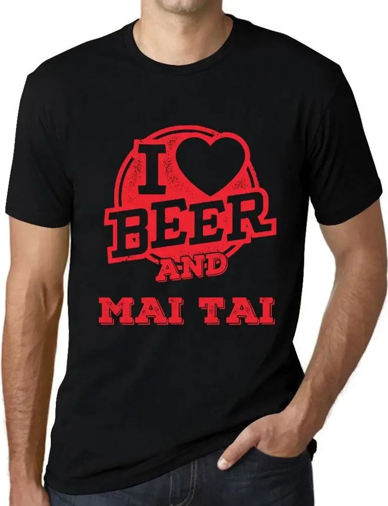Herren Grafik T-Shirt Ich liebe Bier und Mai Tai – I Love Beer And Mai Tai – Öko-Verantwortlich Vintage Jahrgang Kurzarm Lustige Druck Geburtstag