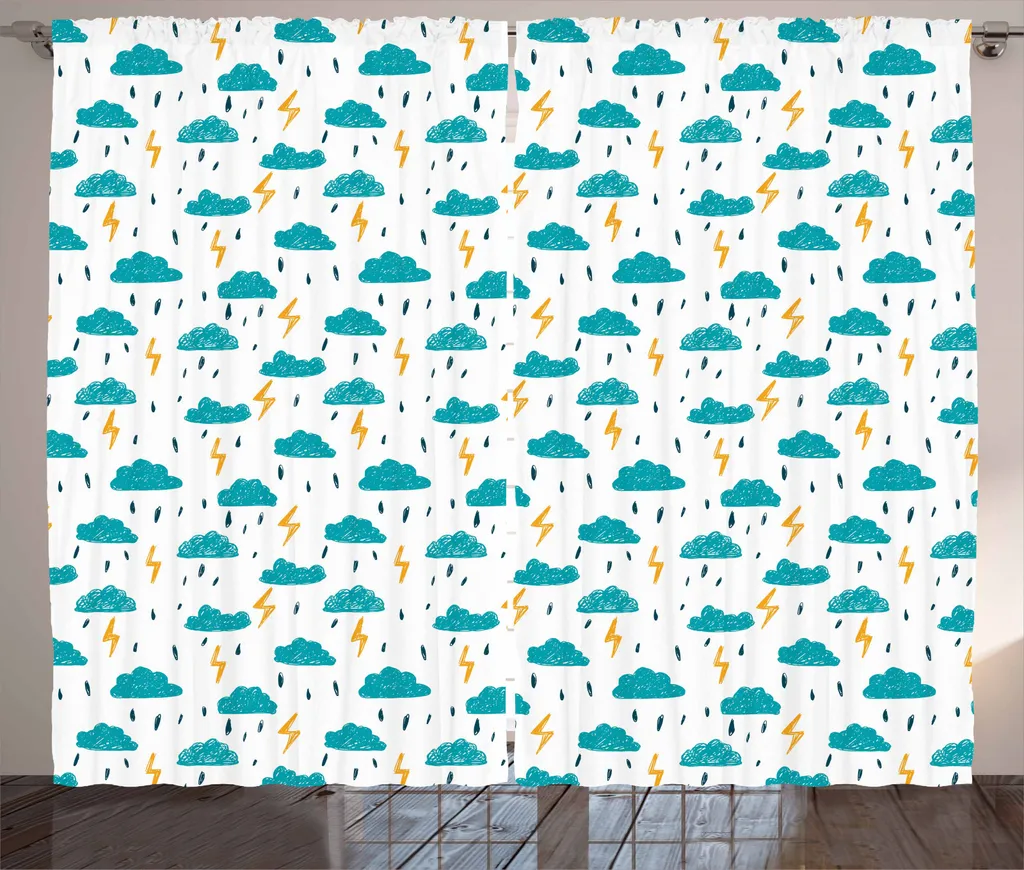 ABAKUHAUS Tenda rustica invernale, Hand Drawn Drizzle, tende universali per soggiorno con passanti e ganci, 280 x 245 cm, turchese calendula