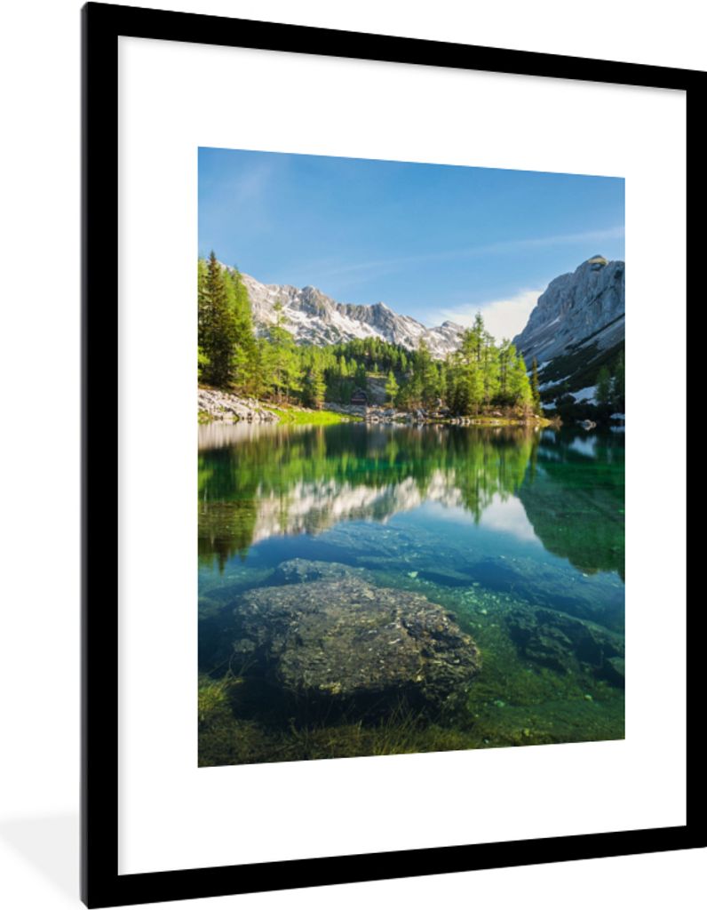 MuchoWow Gerahmtes Poster Wasser - Berge - Felsen 60x80 cm - Poster mit Schwarzem Bilderrahmen Wandposter Rahmen Foto Bilder - Wohnzimmer - Dekor...