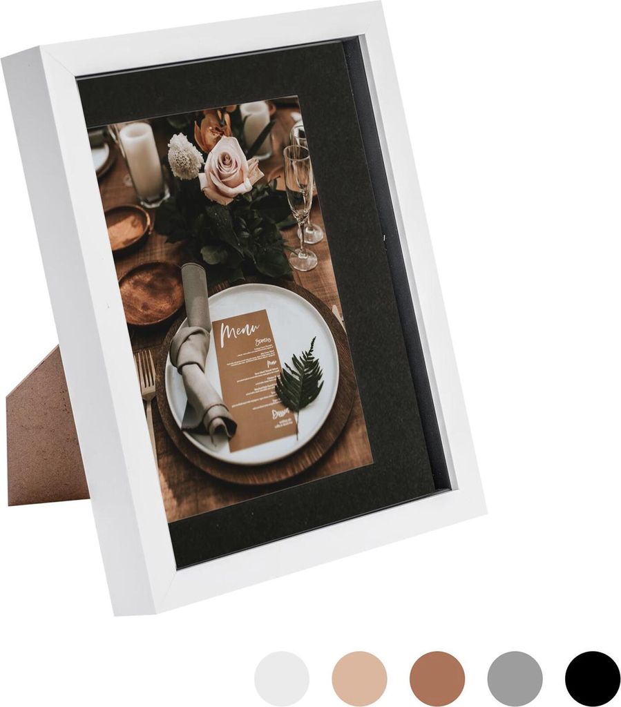 Nicola Spring 8 x 10 3D-Schatten-Kasten-Foto-Rahmen - Pop-up-Anzeige Bilderrahmen mit 5 x 7 Montage - Glas Aperture - Weiß / Schwarz