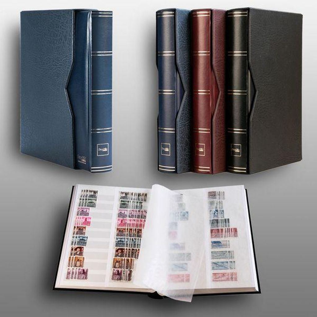 Prophila Collection 64 weiße geteilte Seiten Briefmarkenalbum wattiert mit Kassette blau
