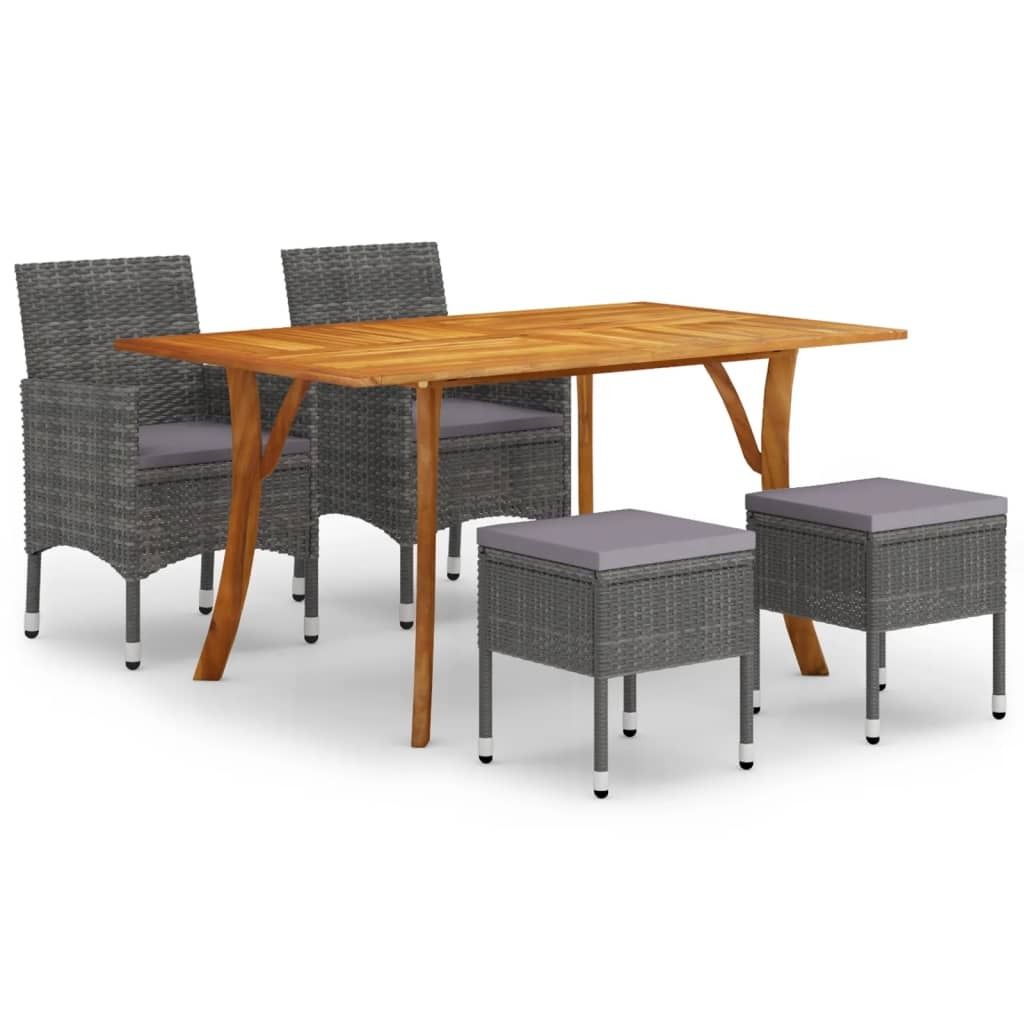 Wetterfeste Garten-Essgruppe 5-tlg. für 4 Personen, Grau, aus Rattan & Akazie, Tisch 150x90x75 cm