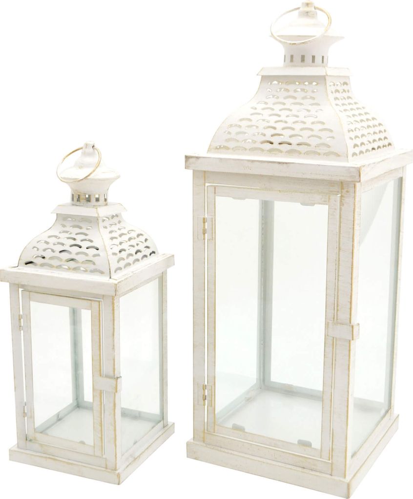 Rebecca Mobili 2er-Set Laternen aus weißem und goldenem Metall und PVC