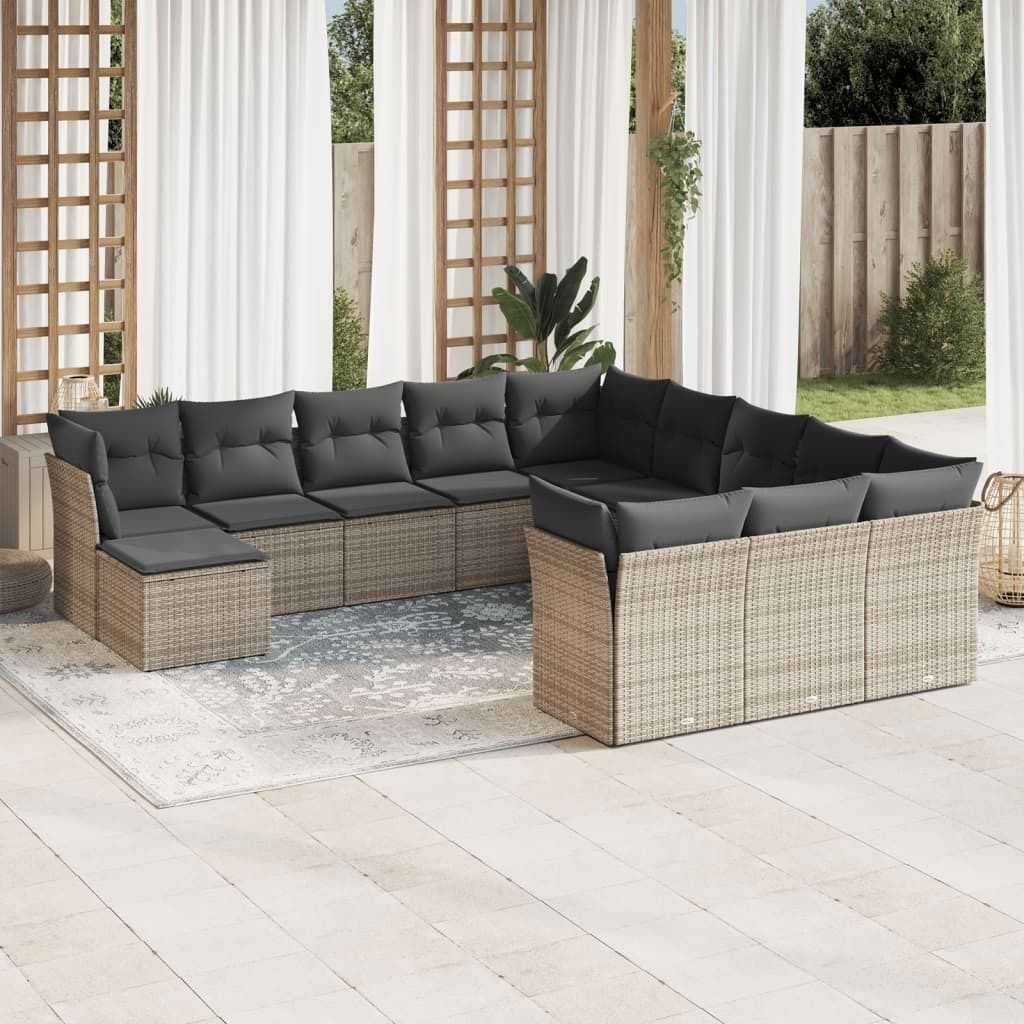 Maison Exclusive - 12-tlg. Garten-Sofagarnitur mit Kissen Grau Poly Rattan