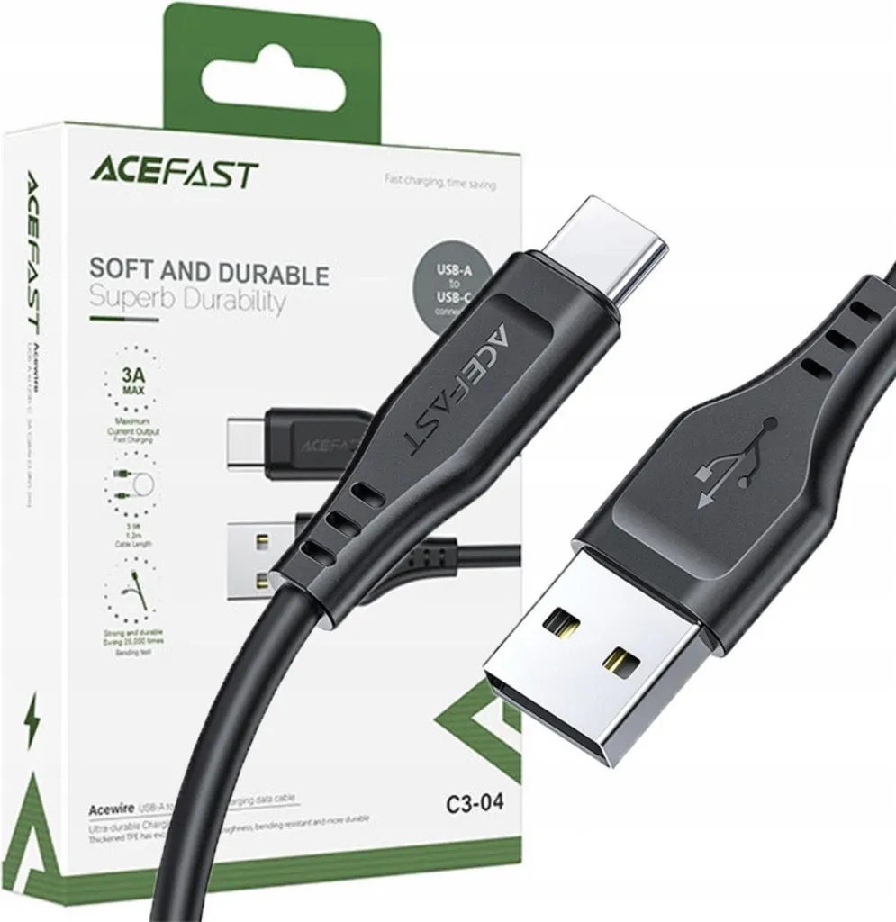 Cavo Acefast C3-04 USB-C 1.2M 3A Nero | Ricarica Rapida e Sicura