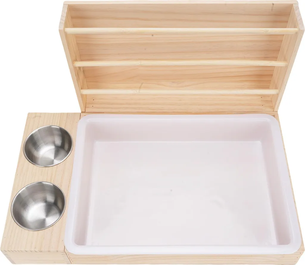 Râtelier bois 3 en 1 multifonction pour lapin avec 2 cabines de repos - 2