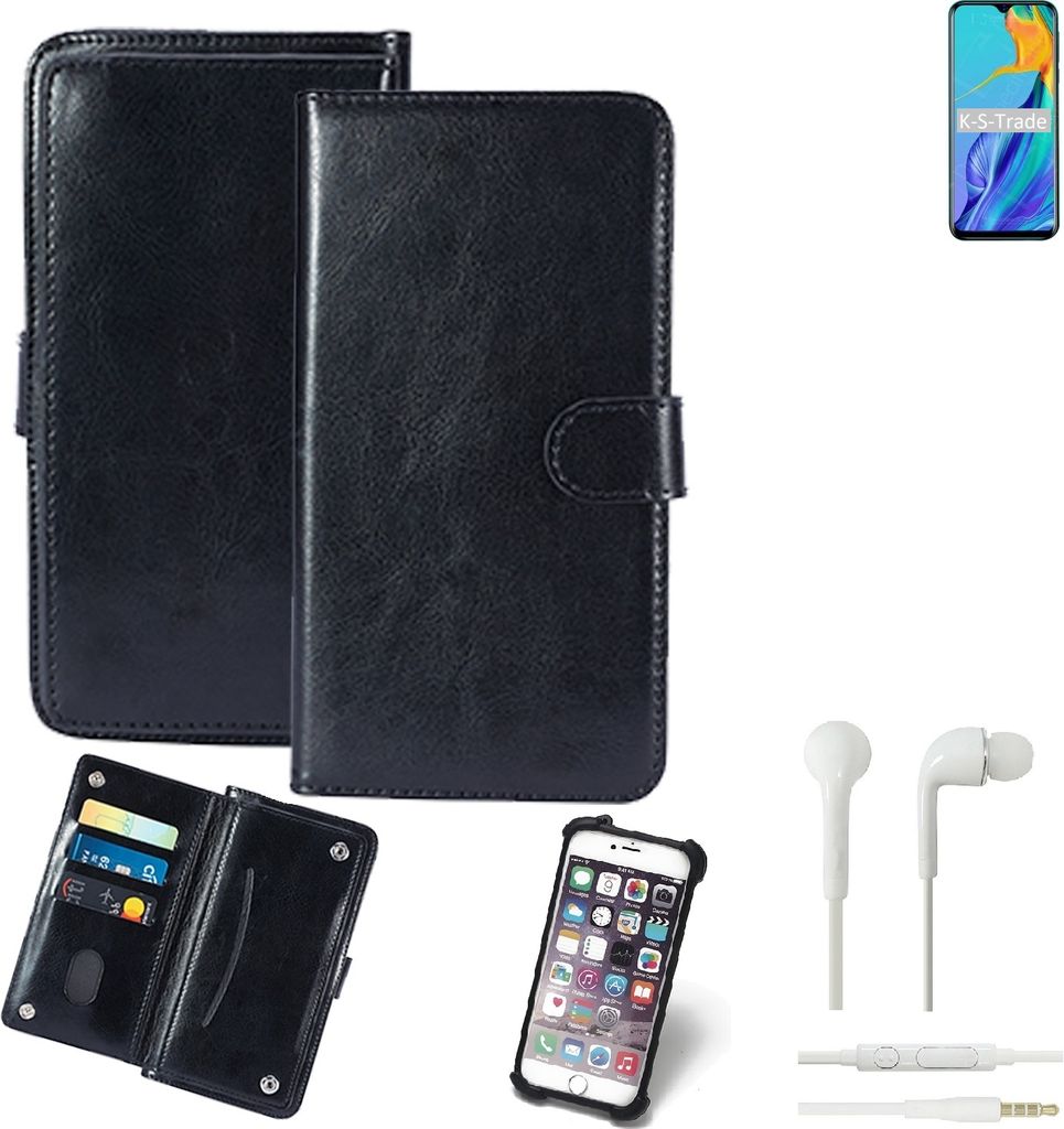 K-S-Trade 360° Hülle kompatibel mit Blackview A60 Pro inkl. Headphones schwarz Kunstleder Case BookCase WalletCase Kunstlederederhülle Handyhülle,