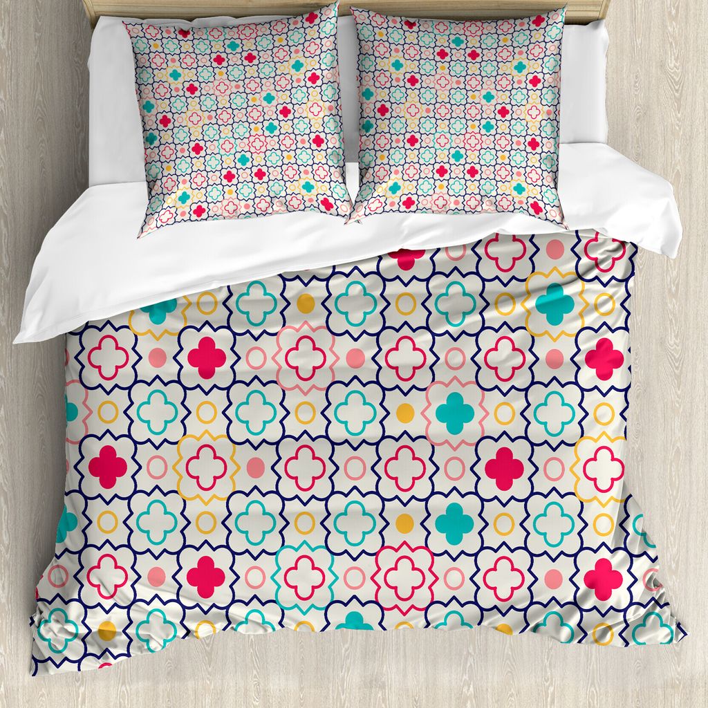 ABAKUHAUS Quatrefoil Bettbezug, Quatrefoil, Milbensicher Allergiker geeignet mit Kissenbezügen, 200 cm x 200 cm - 80 x 80 cm, Blau Grün