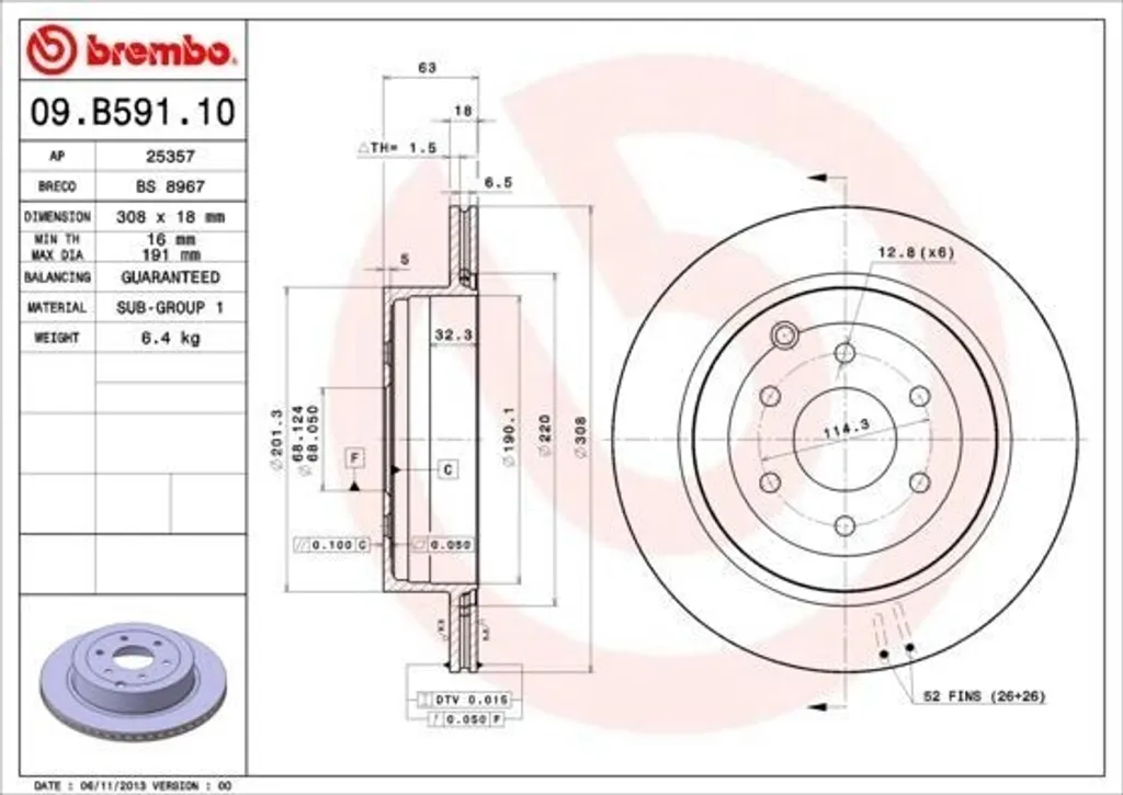 Disque de frein pour Nissan Pathfinder R51 Brembo 09.B591.10 OE 43206EB300