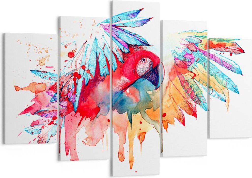 Bild auf Leinwand - Leinwandbild - Natur Malerei Papagei Kinder - 150x100cm - Wand Bild - Wanddeko - Leinwanddruck - Bilder - Kunstdruck - Wanddeko...