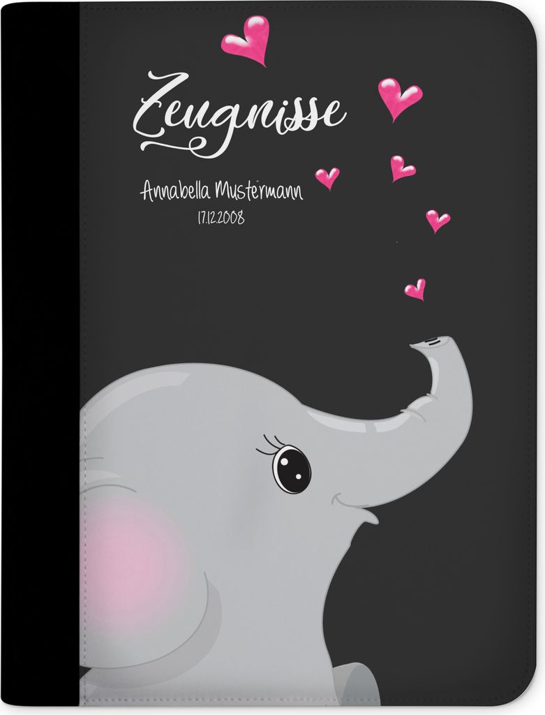 Zeugnismappe, Dokumentenmappe, Ordner A4, Elefant Schwarz
