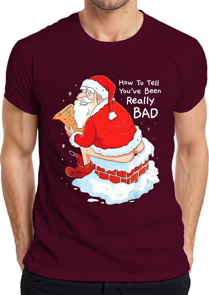 Weihnachtsmann frech Geschenk How To Tell You've Been Really BAD Herren T-Shirt, Burgundy, M