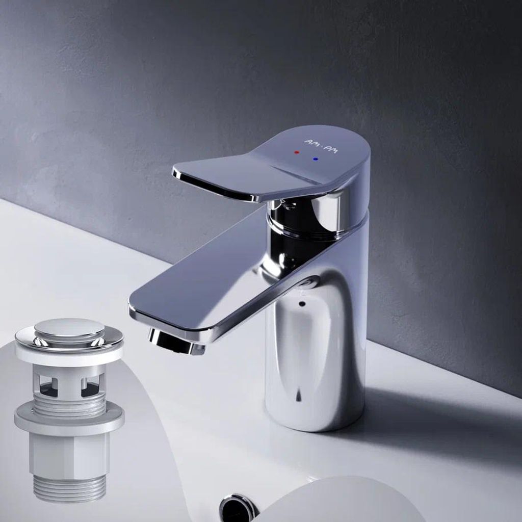 Badkraan met pop-up afvoer voor wastafel, chroom. Productafbeelding 