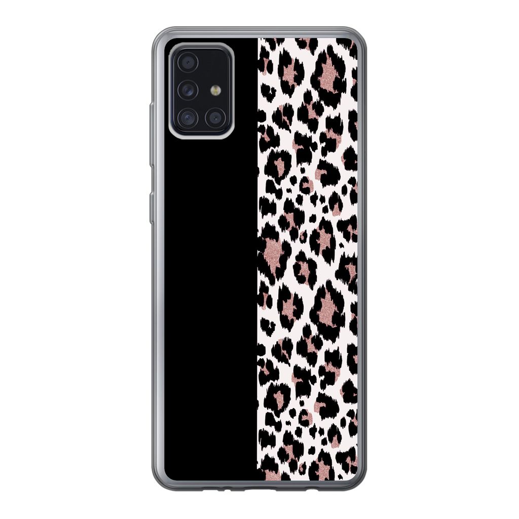 MuchoWow Handyhülle Schutzhülle Hülle für Samsung Galaxy A52 5G Tiermuster - Panther - Rosa Silikon Softcase Handy Hülle - Umschlag