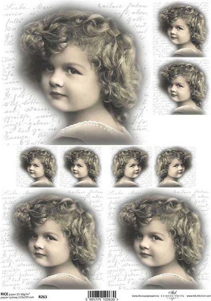 ITD Reispapier Decoupage Bastelpapier, Kinder, Mädchen, Kinderporträts, Retro-Stil R0263