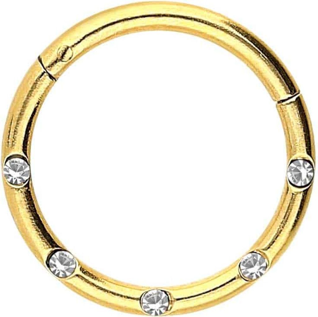 Ohrpiercing, Nasenpiercing, Septum Piercing Chirurgenstahl Segmentring Clicker 5 KRISTALLE Gold Innendurchmesser: 10 mm