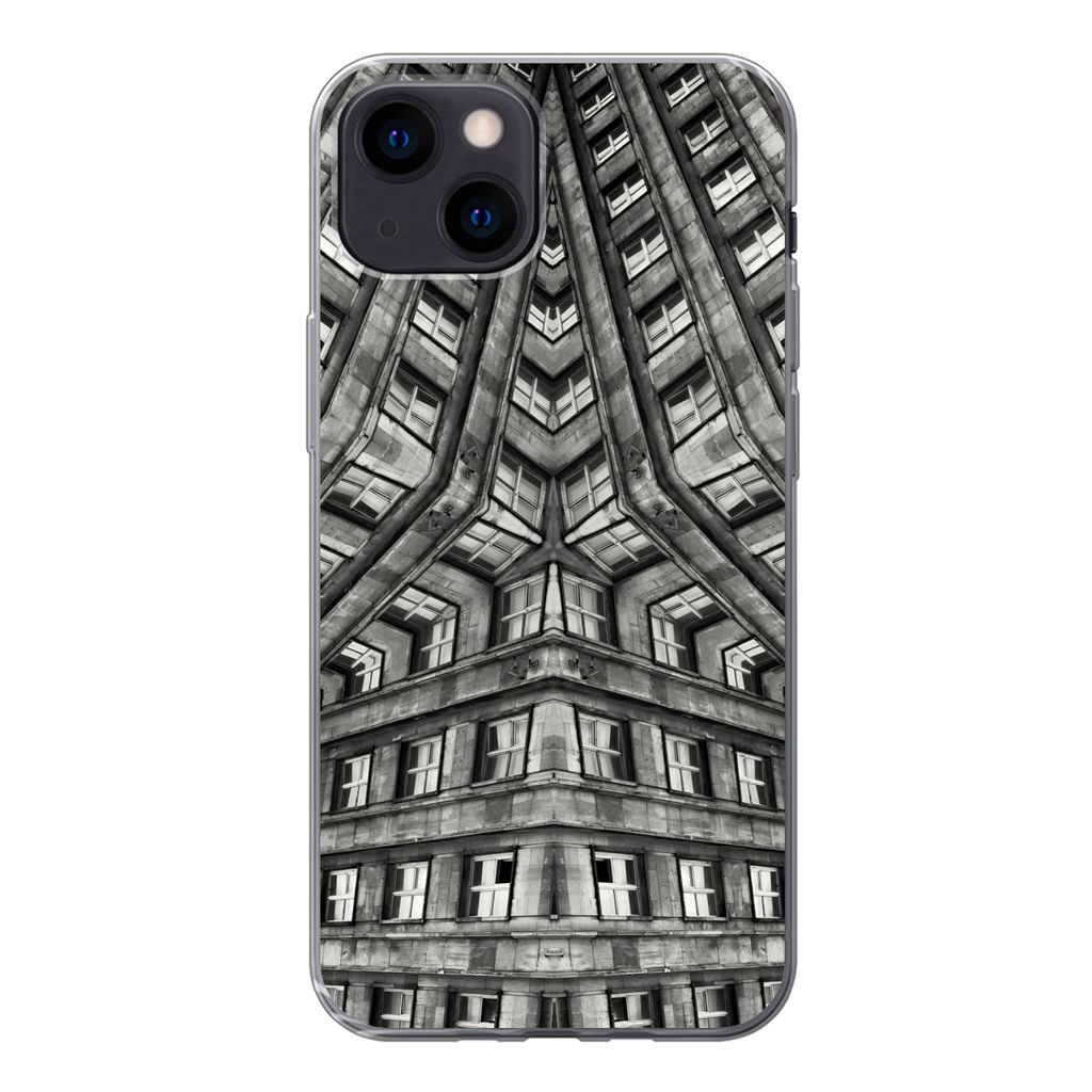 MuchoWow Handyhülle Schutzhülle Hülle für iPhone 13 mini Kunst - Schwarz - Weiß - Psychedelisch Silikon Softcase Handy Hülle - Softcase