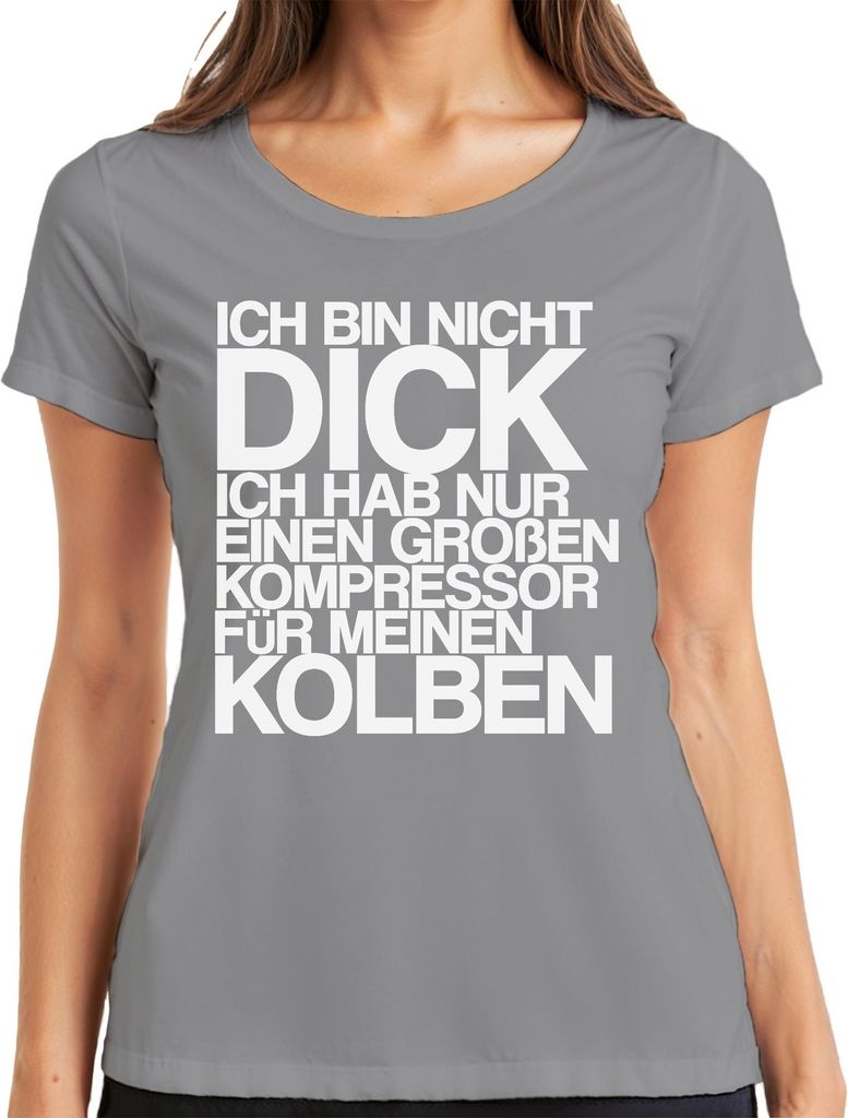 KFZ Schrauber Spruch Ich bin nicht dick Kompressor Kolben Tuning Damen T-Shirt, Grau, 3XL