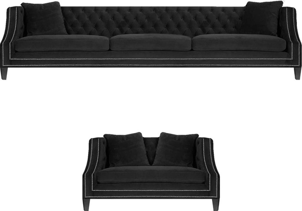 Garnitur Sofa Set 2tlg Chesterfield Schwarz Sessel Sofa Couch Dreisitze 3+1