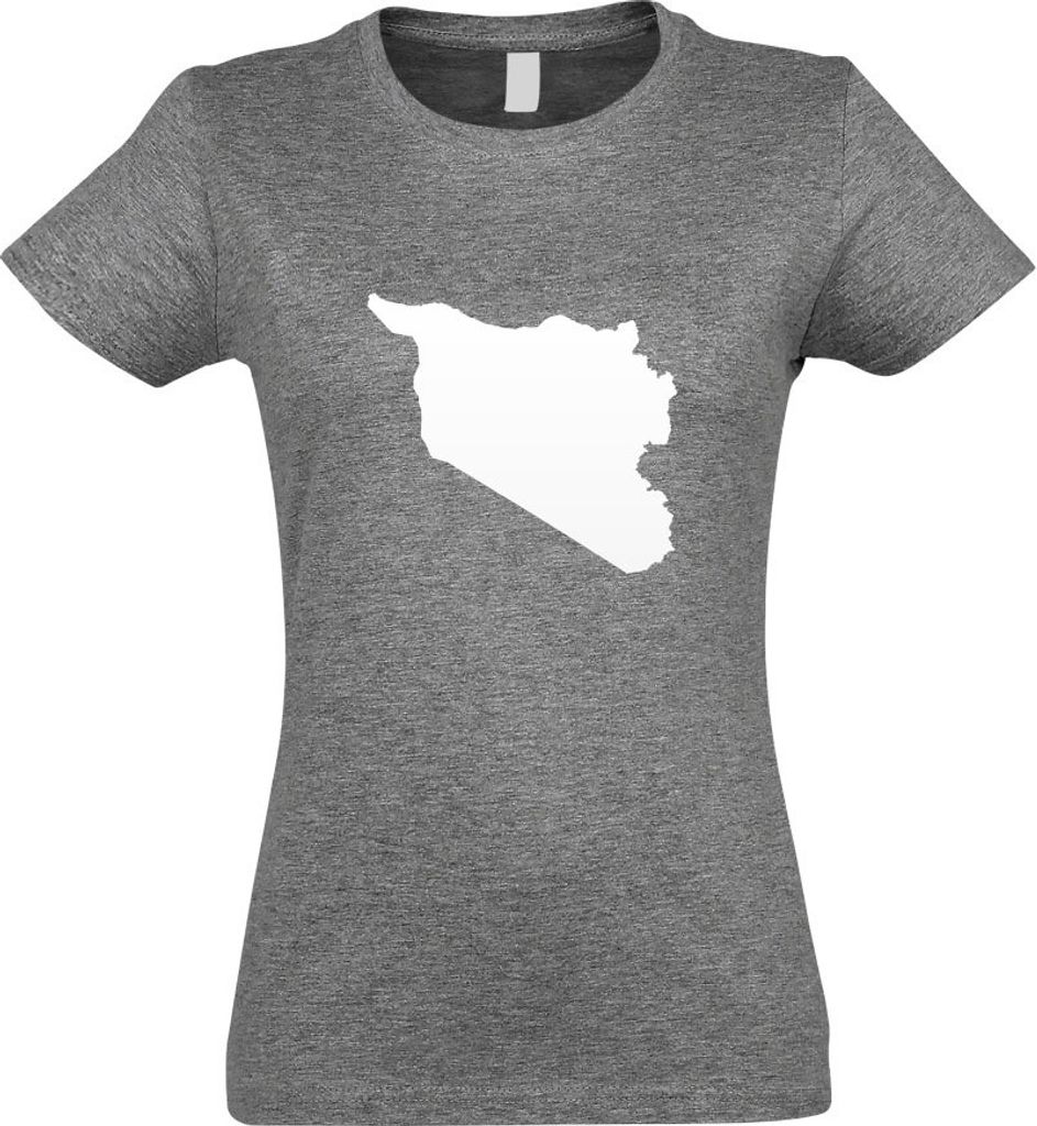 Kiwistar - T-Shirt tailliert - Damen - Graumeliert - Syrien Umriss Kontur - mit Motiv Bedruckt - Funshirt Design - Sport - Freizeit - Damen - M