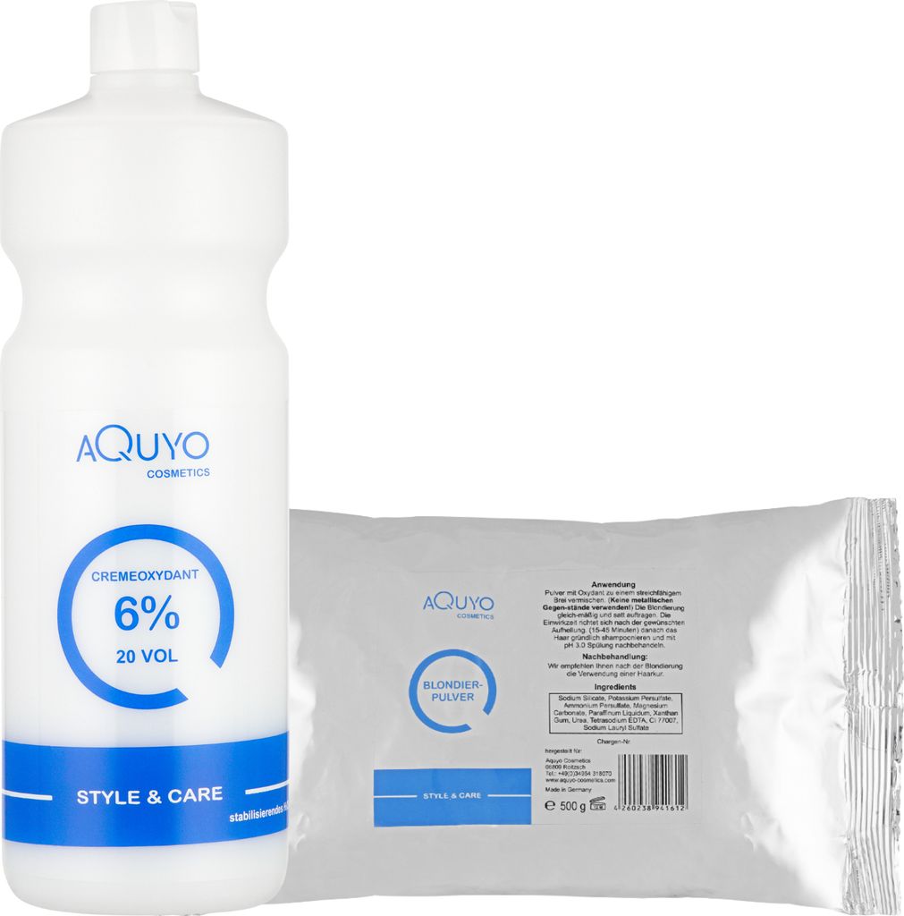Style & Care Blondierpulver 500g + Creme Oxydant Entwickler 6% (1000ml) zum blondieren oder aufhellen der Haare