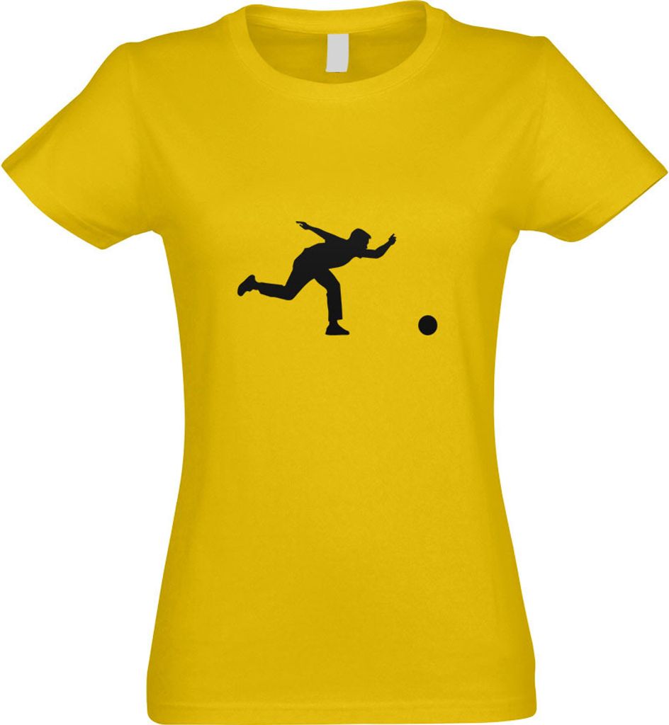 Kiwistar - T-Shirt tailliert - Damen - gelb - Bowling Kegeln Figur Spieler - mit Motiv Bedruckt - Funshirt Design - Sport - Freizeit - Damen - XXL
