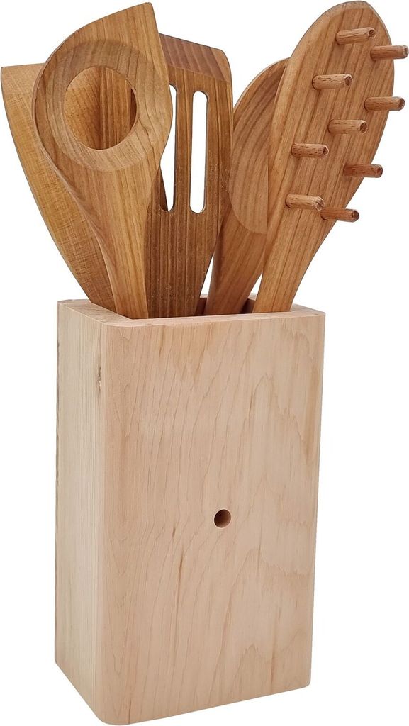 sechsteiliges Küchenset aus Zirbenholz und Kirschbaumholz mit Gefäß, 40.10-028