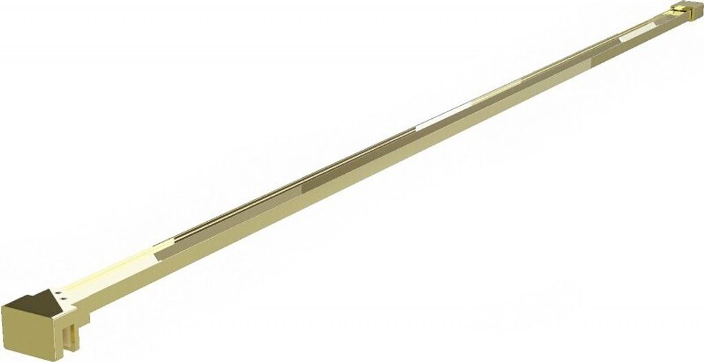 A long, thin, gold-colored metal bracket or support, likely for a shower wall, is shown against a white background.