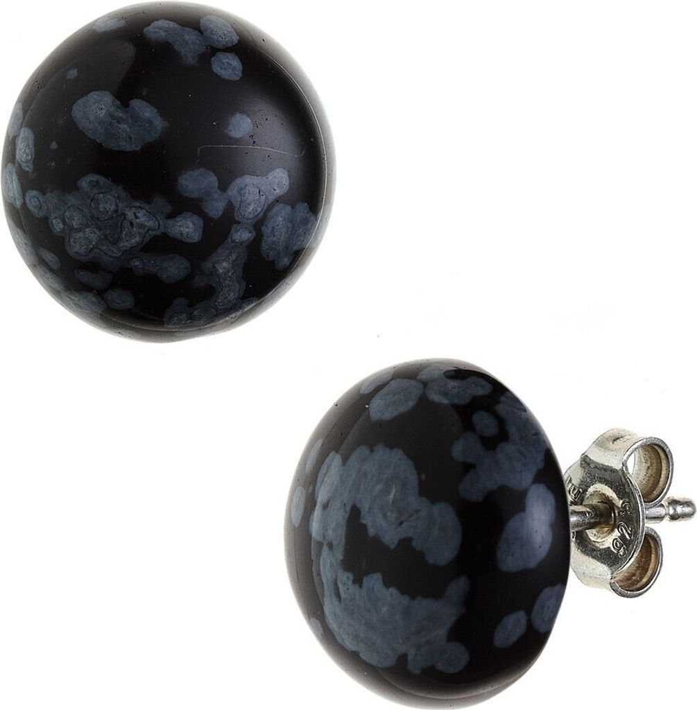 12mm Ohrstecker Ohrringe 925 Silber Schneeflocken-Obsidian rund Damen