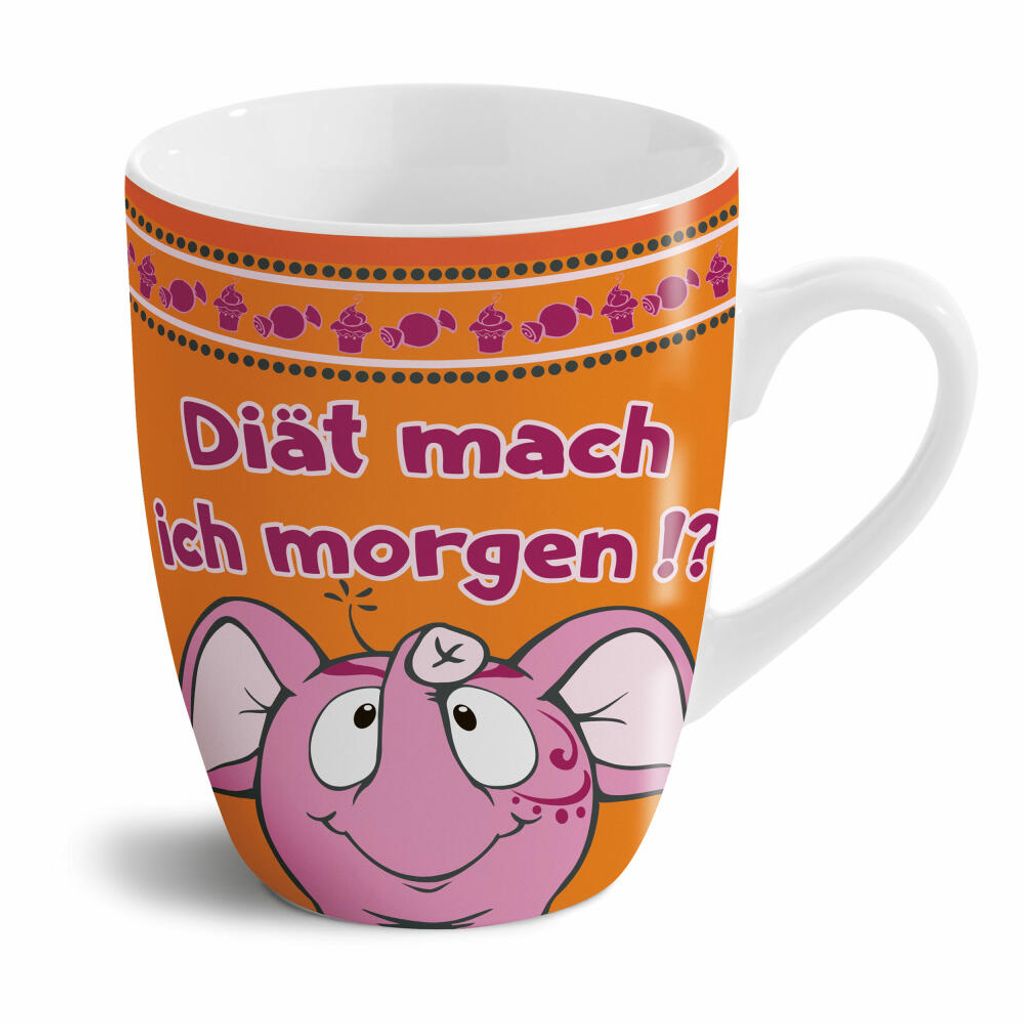 NICI Tasse Diät mach ich morgen, Kaffeetasse, Becher, Porzellan, Orange, 310 ml, 41641