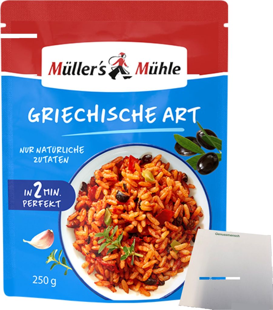 Müller's Mühle 2 Minuten Reis Griechische Art (250g Beutel) + usy Block