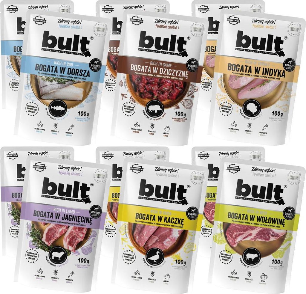 NAßFUTTER FÜR HUNDE BULT BEUTEL MIELONKA MIX SMAKÓW SET 12x100g