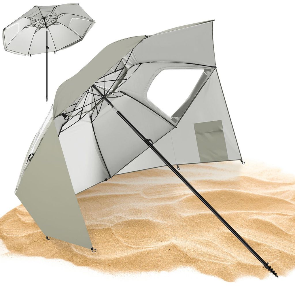Eikuavons Sonnenschirm 210 cm UV50+ mit Schraub-Erdspieß, windstabiler Strandschirm, neigbar & tragbar für Strand Balkon Garten Beige