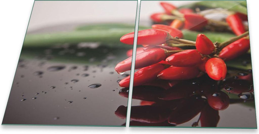 Herdabdeckplatte Glaskeramik 2-Teilig 2x40x52 Paprika Rot Abdeckung Spritzschutz Glas