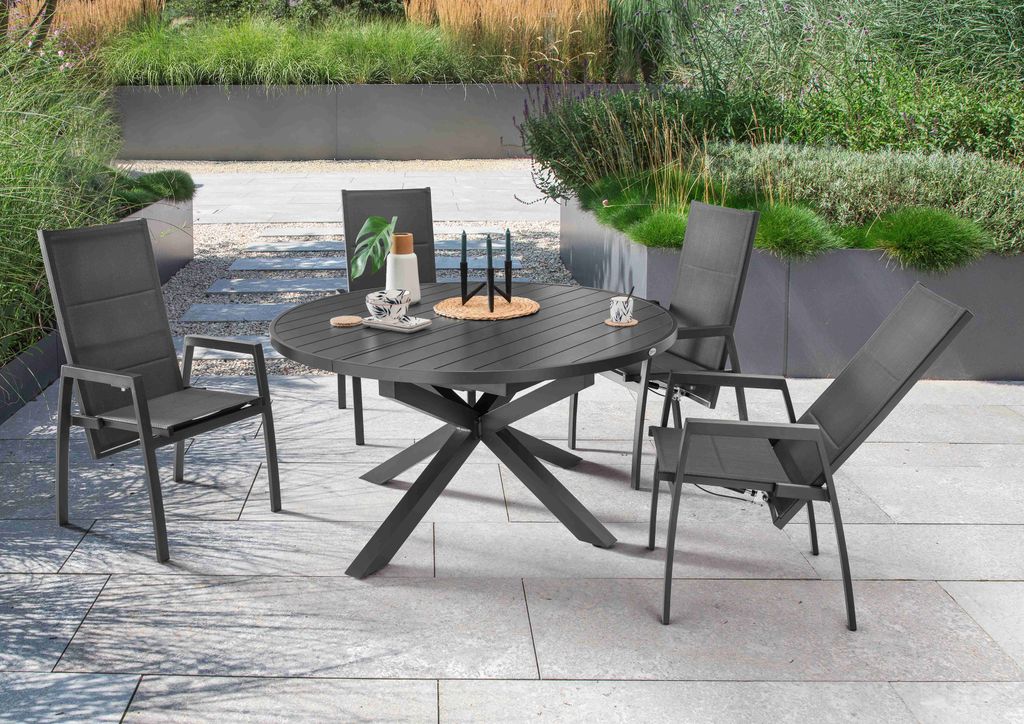 Destiny Sitzgruppe COSTA ARONA 4 Hochlehner + Tisch Ø145/199x145x75cm ausziehbar