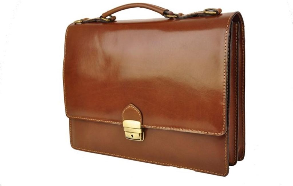 Herren Aktentasche aus natürlich genarbtem Leder mit zusätzlichem Riemen, 37x29x9 cm
