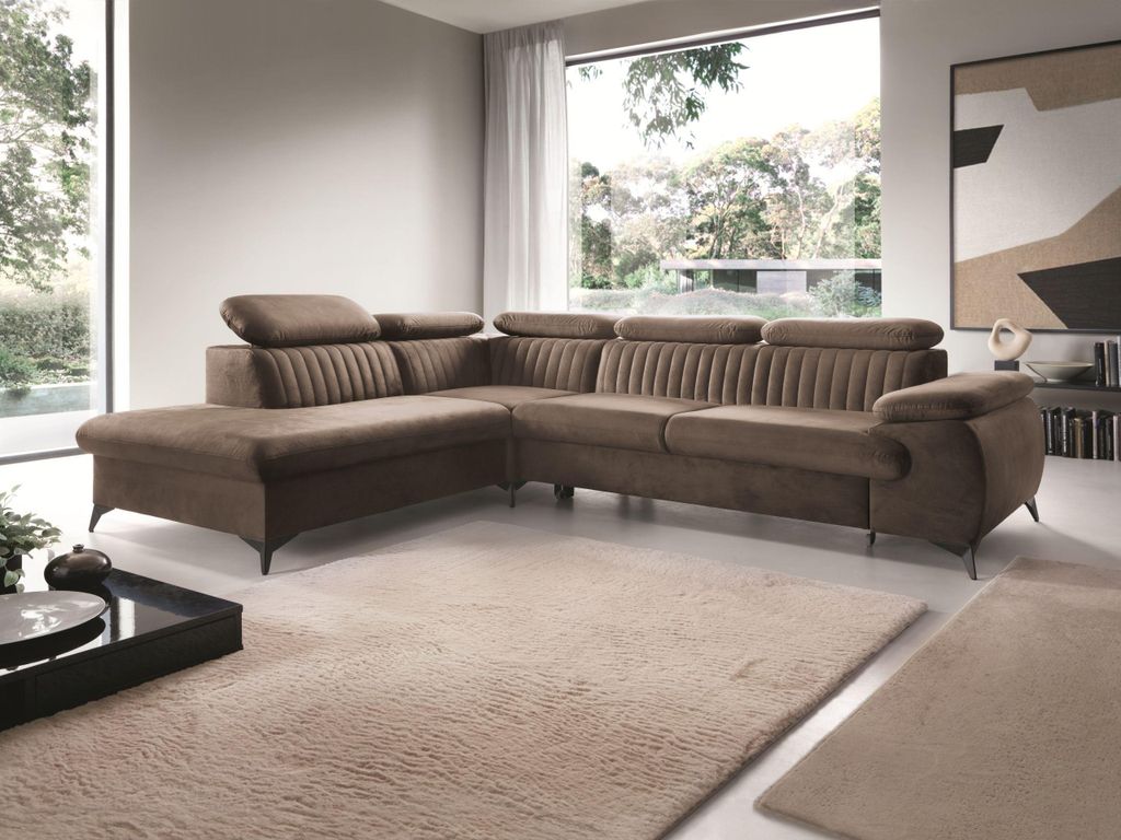 Masseno Ecksofa FIORE mit Schlaffunktion L-Form, Sofa mit Bettkasten, Wohnzimmersofa, Couch, Soffa, Bettsofa, Couchgarnitur- Braun, MONOLITH 15