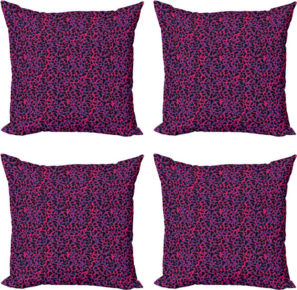 ABAKUHAUS Urwald Kissenbezug Set (4 Stück), Leopard-Haut-Safari 80er, Moderner Doppelseitiger Digitaldruck, 50 cm x 50 cm, Royal Blue Hot Pink