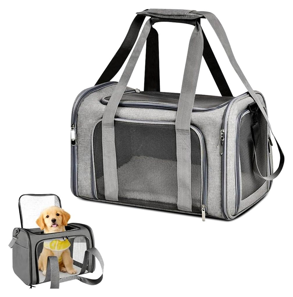 Transportbox für Katze und Hund, faltbar, 45x30x30 cm, leichte Katzentransporttasche mit Schultergurt, geeignet für Katze und mittelgroße Hunde,...