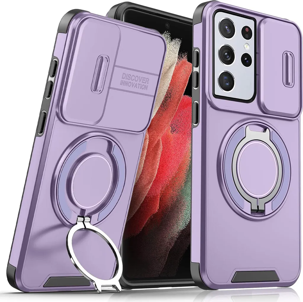 Cover S21 Ultra 5G Viola Design Militare - Slide Camera e Anello