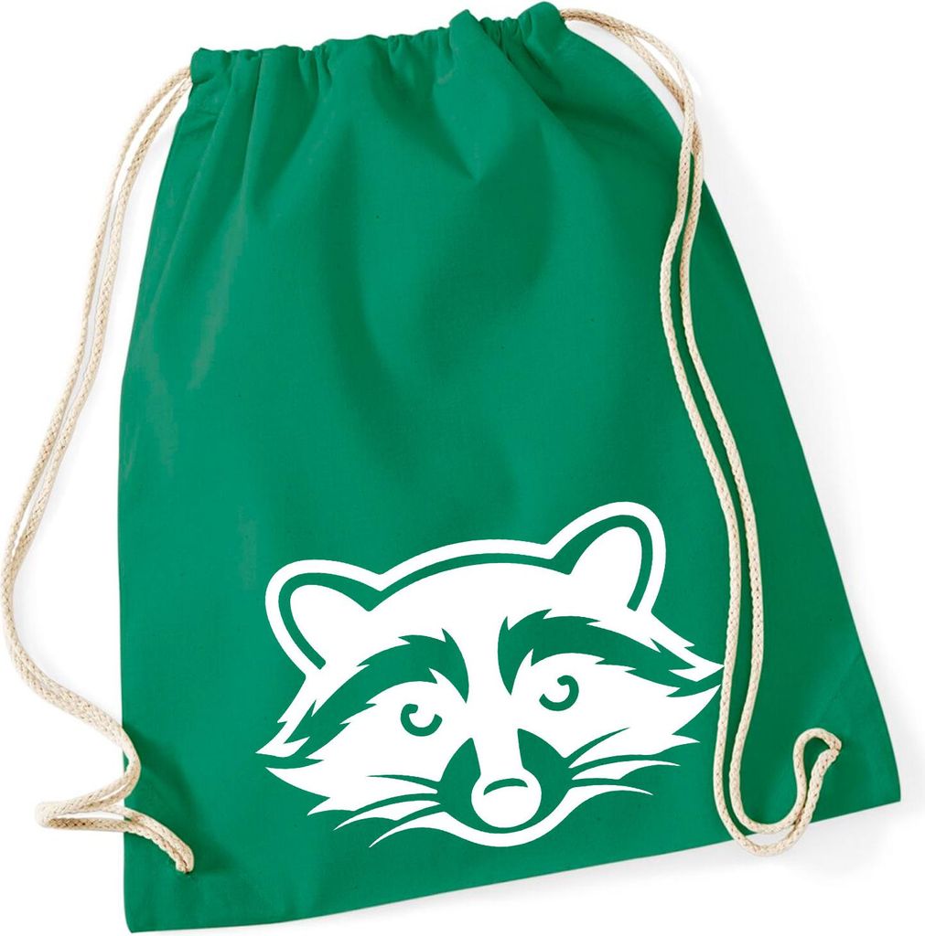 Huuraa Turnbeutel Waschbär Silhouette 12 Liter Kelly Green Baumwolle Rucksack Geschenkidee