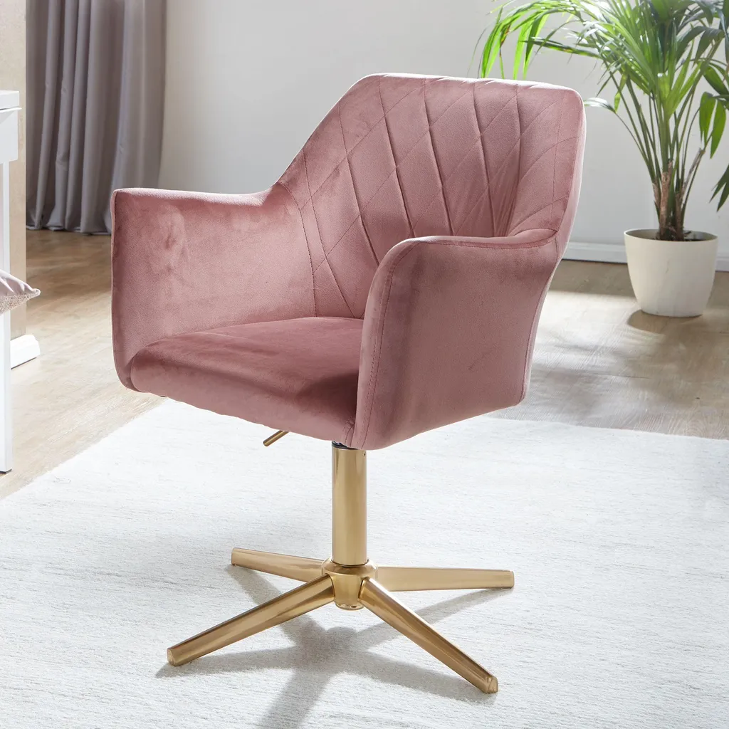 Chaise de bureau stable sans roulettes rose velours pivotante 120 kg