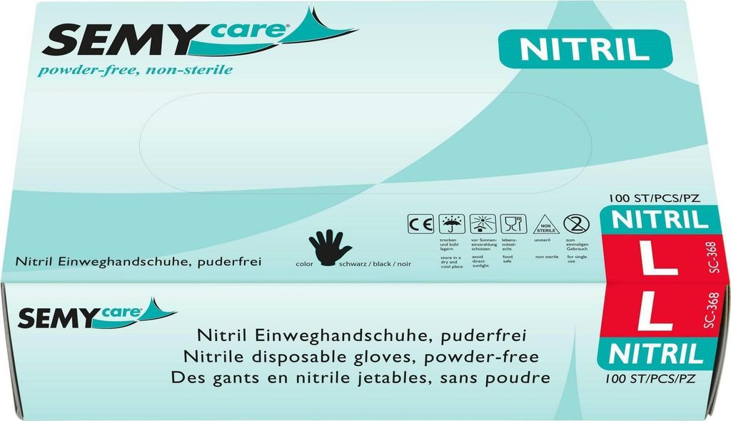 SemyCare Nitril-Einweghandschuhe - schwarz - 1000 Einmalhandschuhe - Gr. M