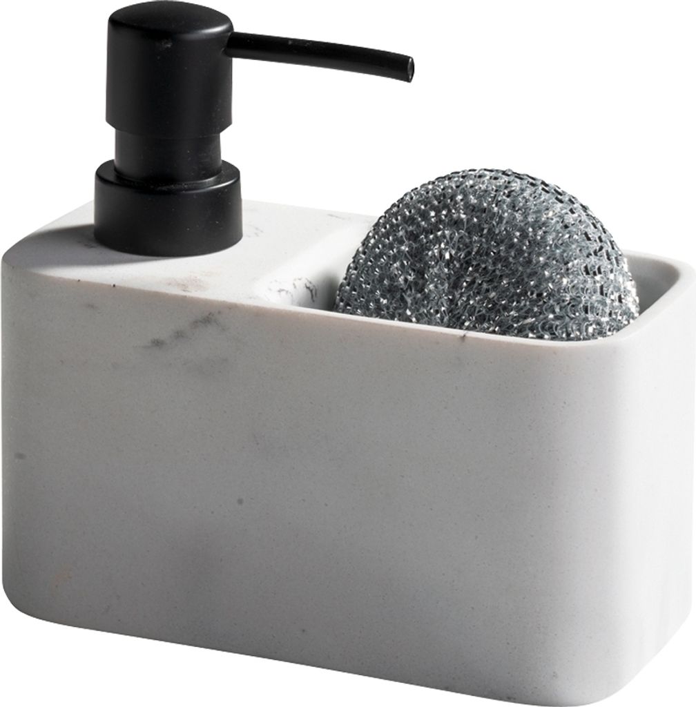 Geschirrspül-Set - Weiß - Grau - H 14 cm - Kunststoff - Marmoroptik - 2-teilig