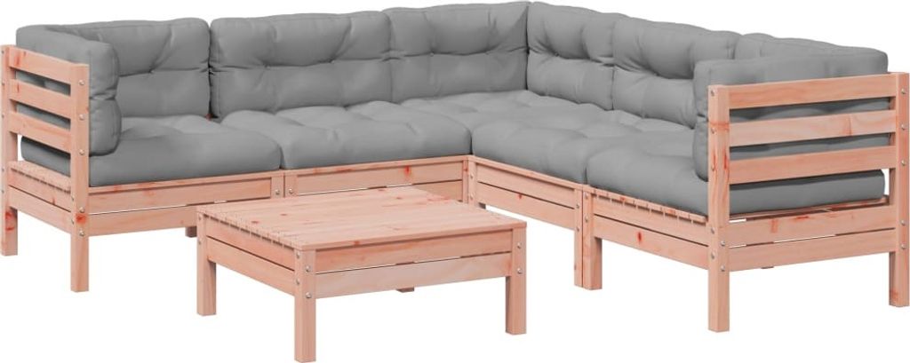 vidaXL 6-tlg. Garten-Sofagarnitur mit Kissen Massivholz Douglasie