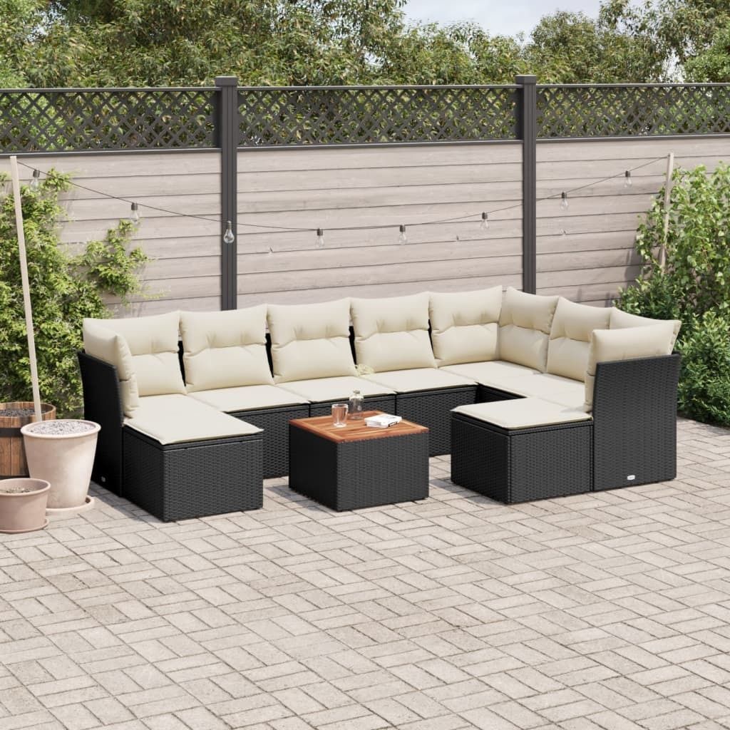"2026 Promotion" 10-tlg. Garten-Sofagarnitur/Terrassenmöbel - mit Kissen - Schwarz Poly Rattan - Gartenmöbelset CC12800